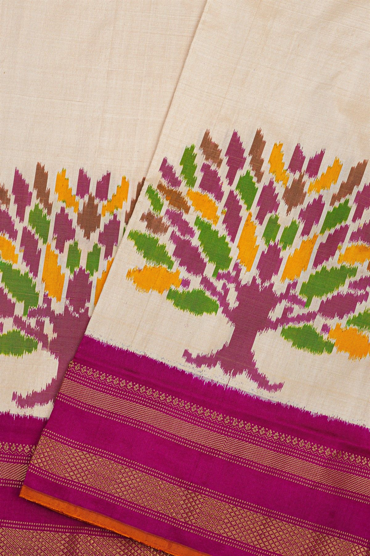 Ikat Silk Cream Saree