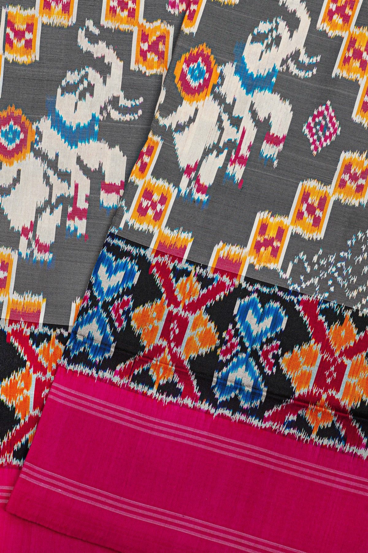 Ikat Silk Grey Saree