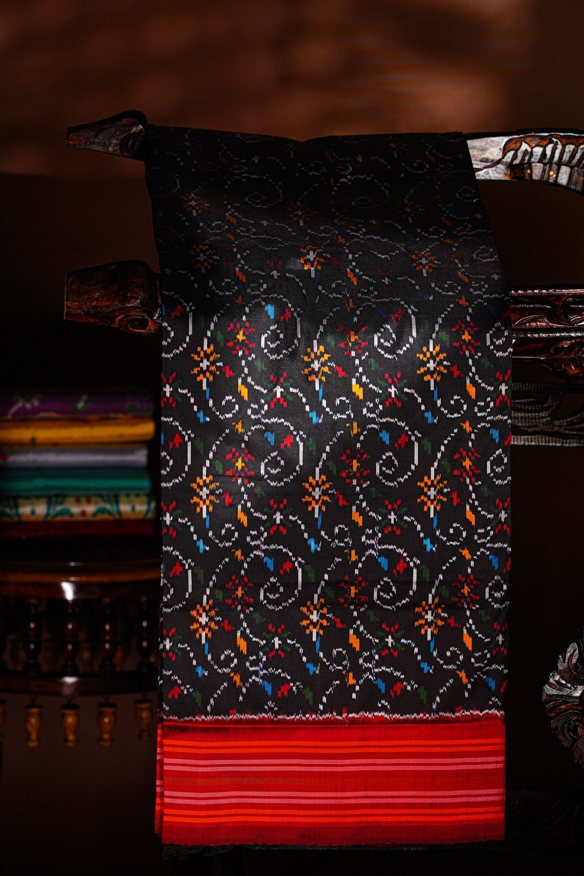 Ikat Silk Black Saree