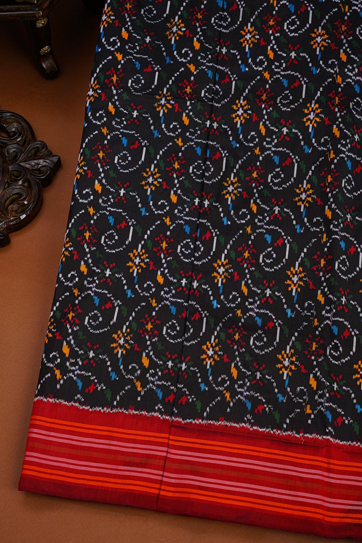 Ikat Silk Black Saree