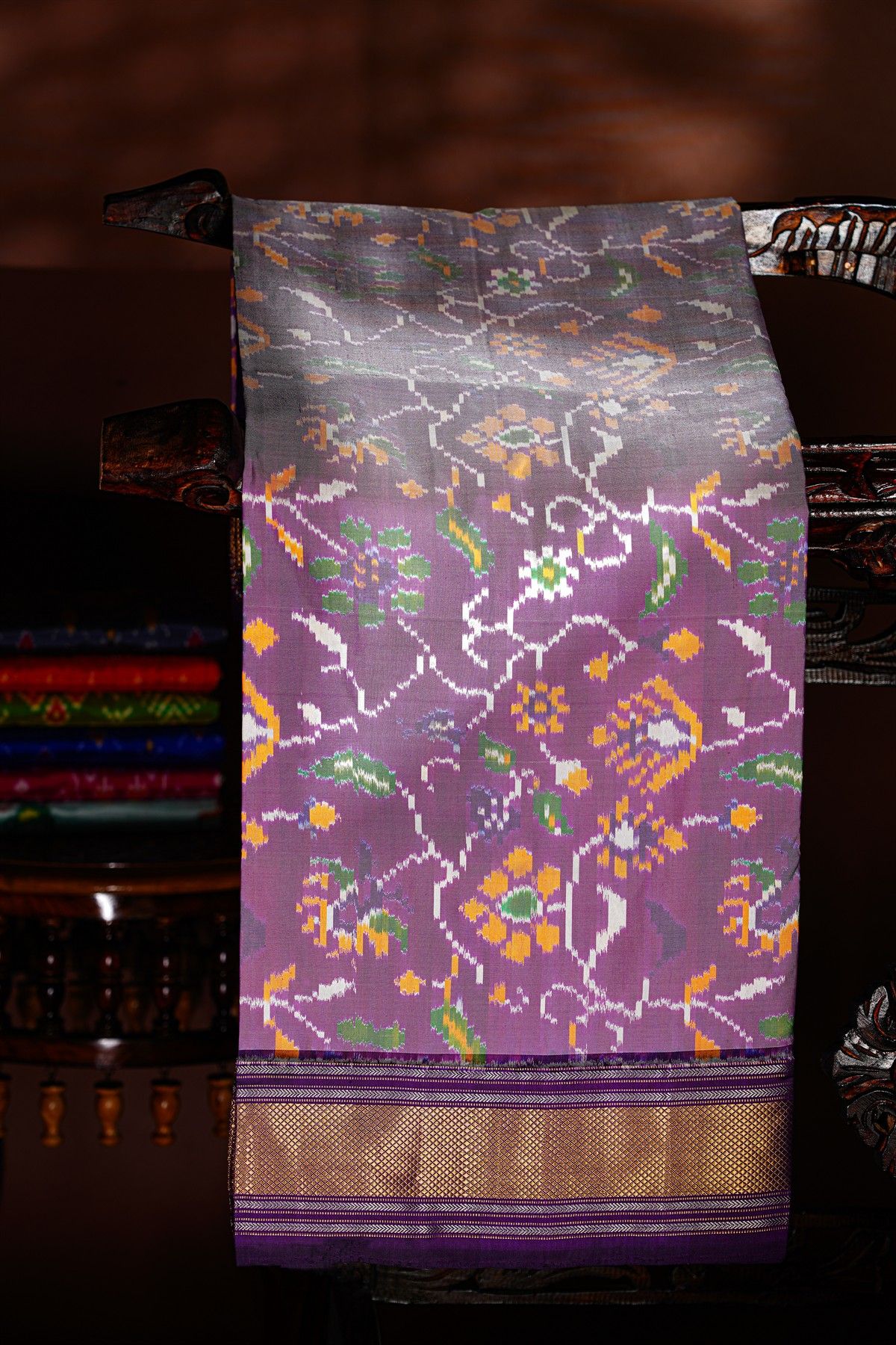 Ikat Silk Lavender Saree