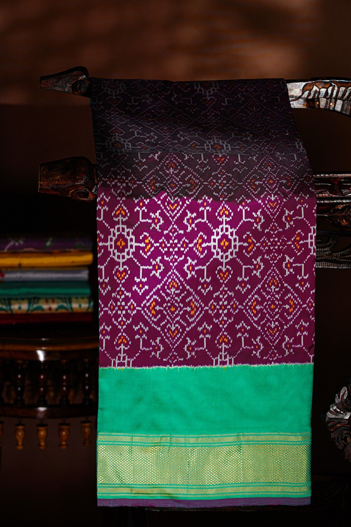 Ikat Silk Violet Saree