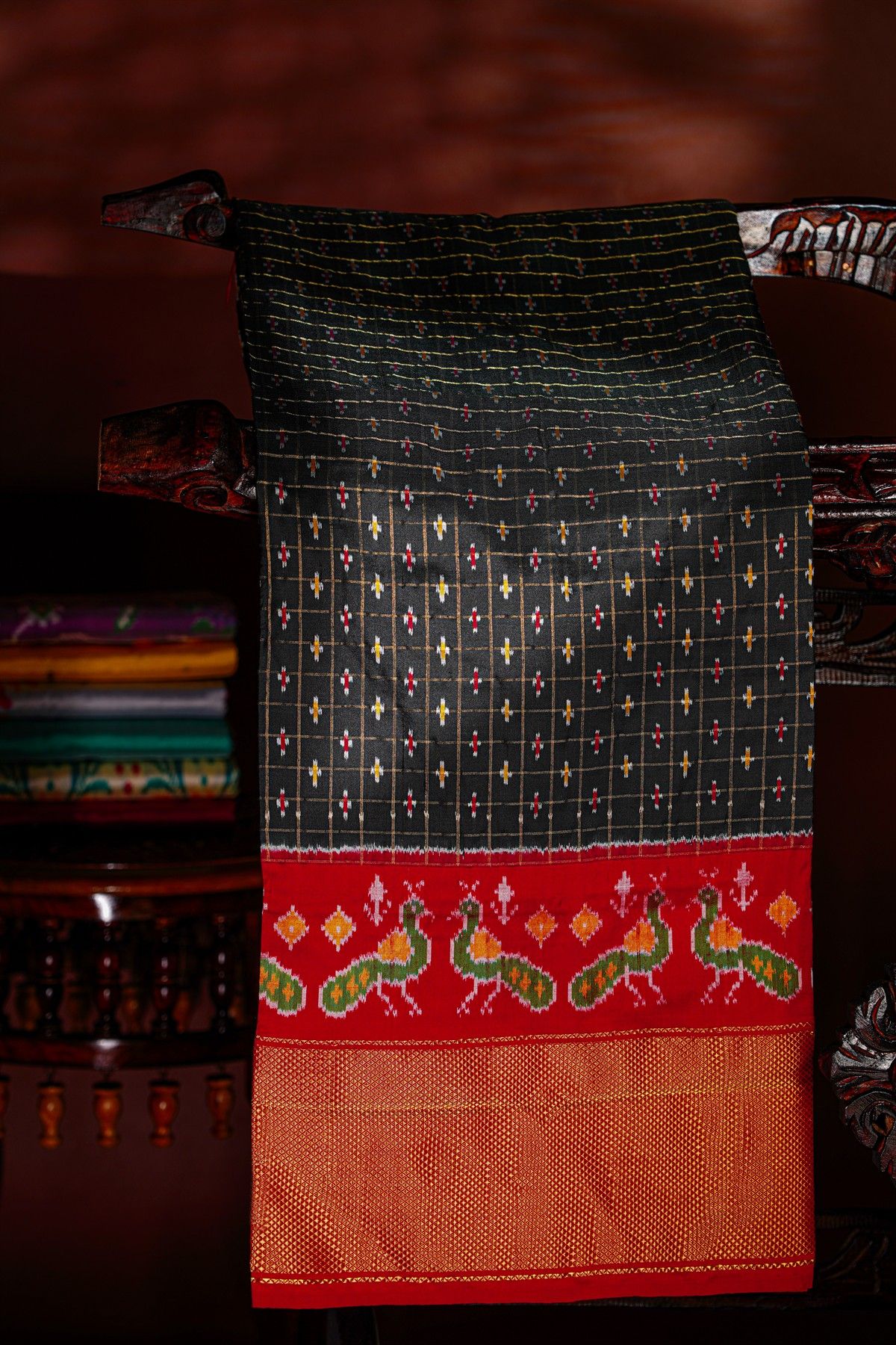 Ikat Silk Black Saree