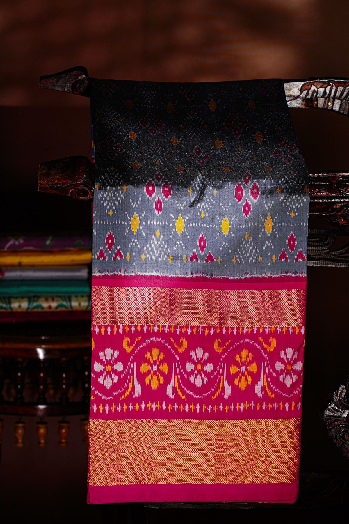 Ikat Silk Grey Saree