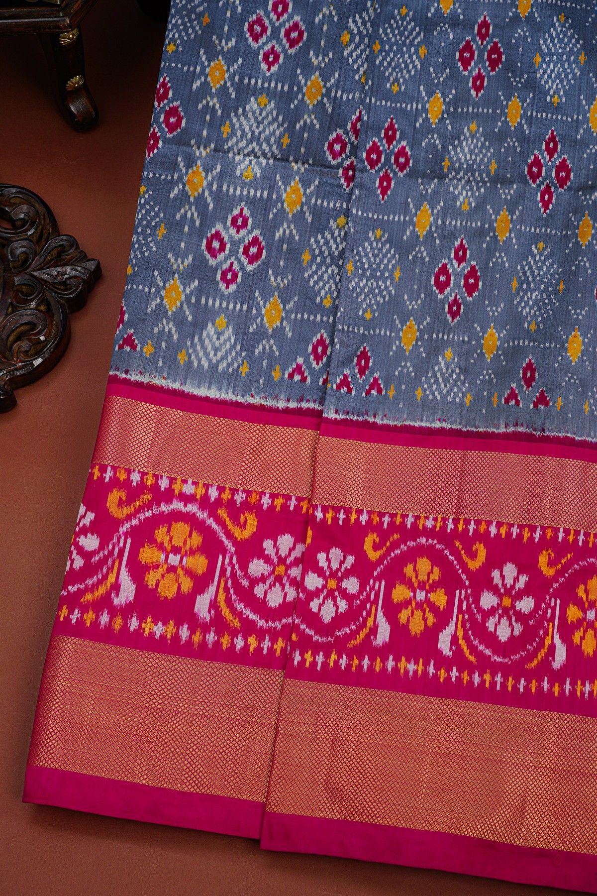 Ikat Silk Grey Saree