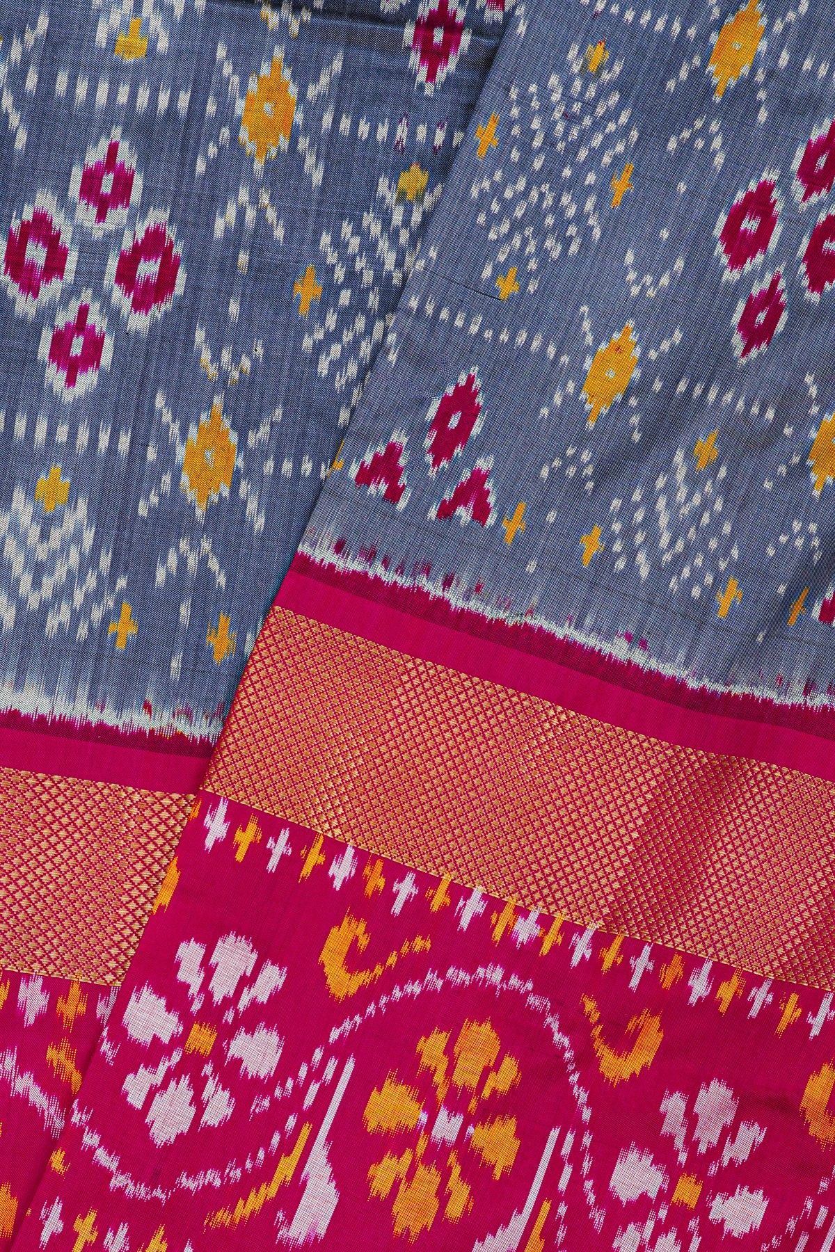 Ikat Silk Grey Saree