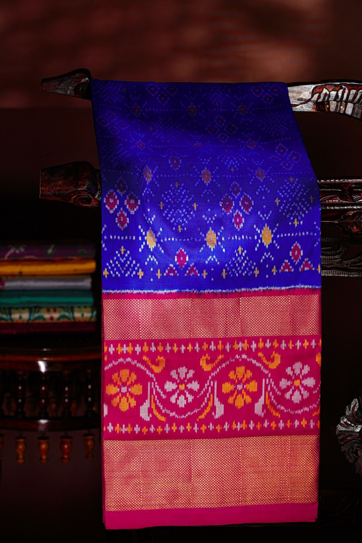 Ikat Silk Blue Saree