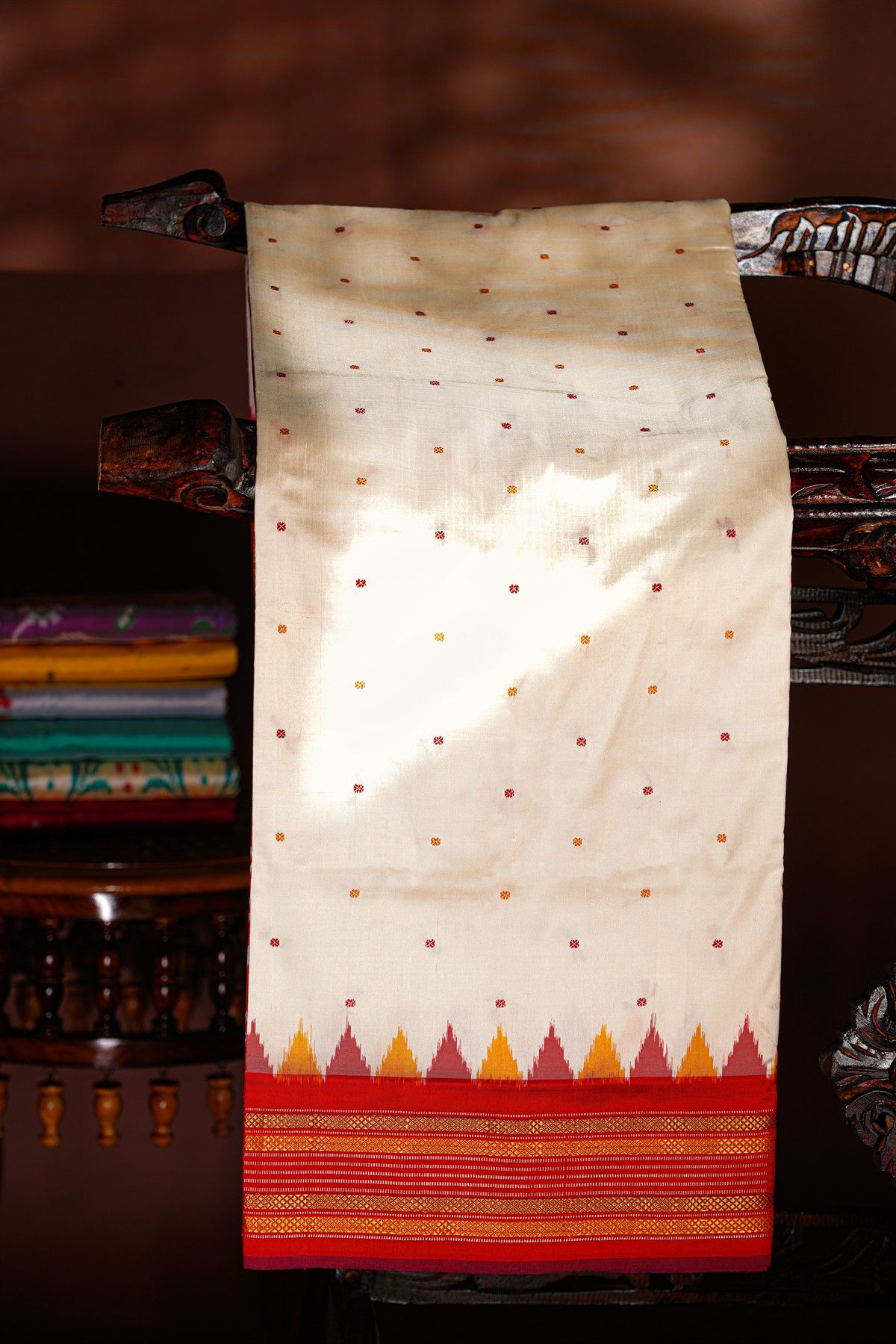 Ikat Silk Off White Saree