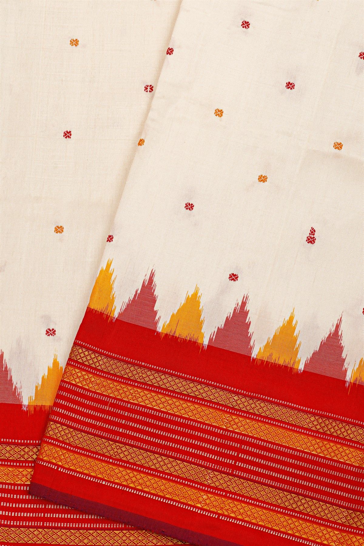 Ikat Silk Off White Saree