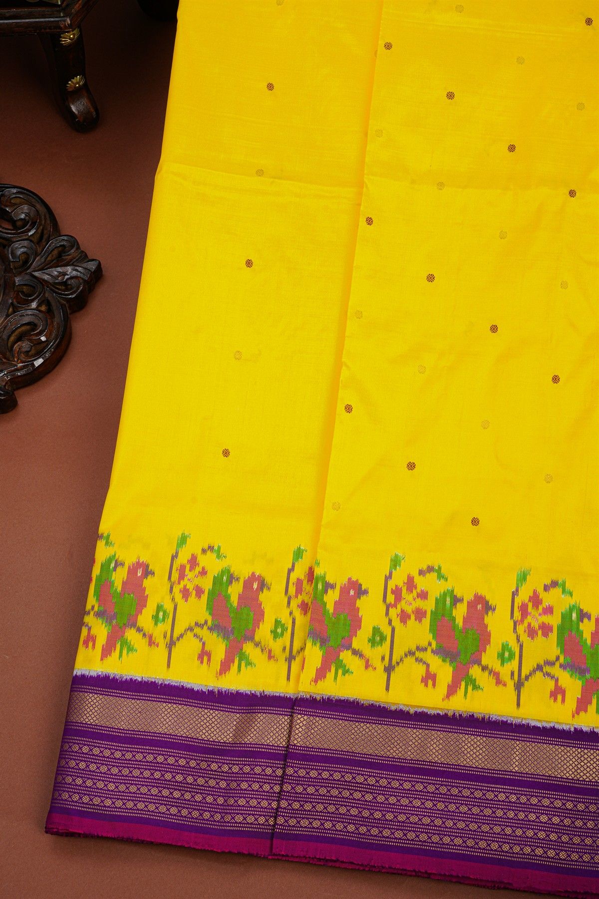 Ikat Silk Yellow Saree