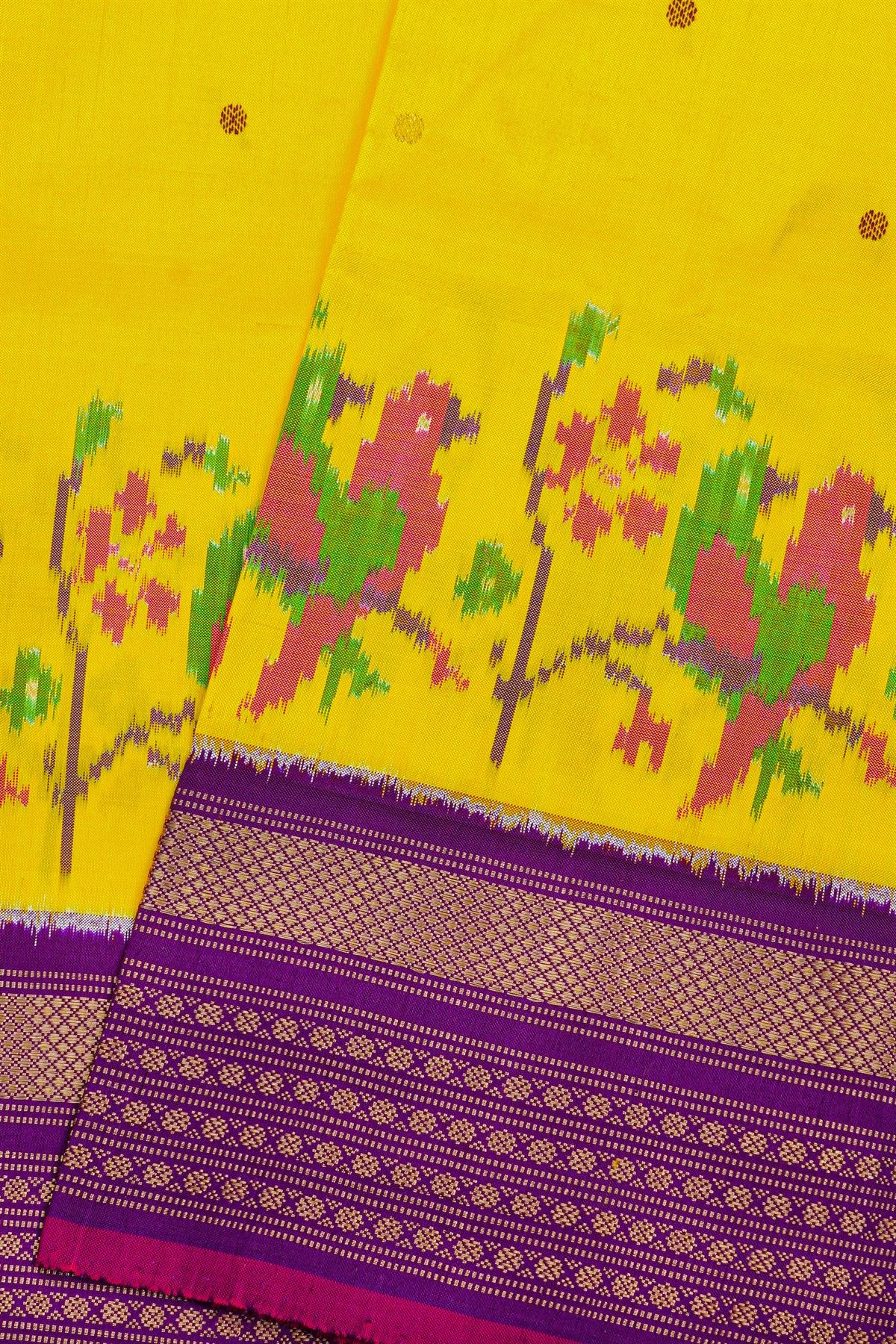 Ikat Silk Yellow Saree