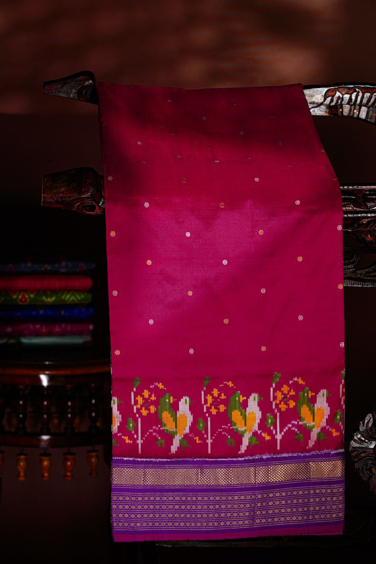 Ikat Silk Magenta Saree