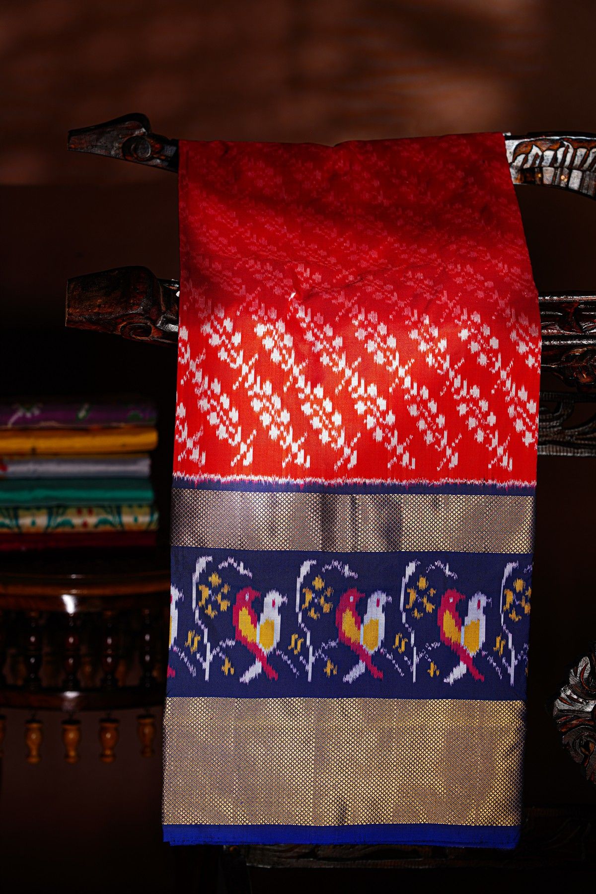 Ikat Silk Red Saree