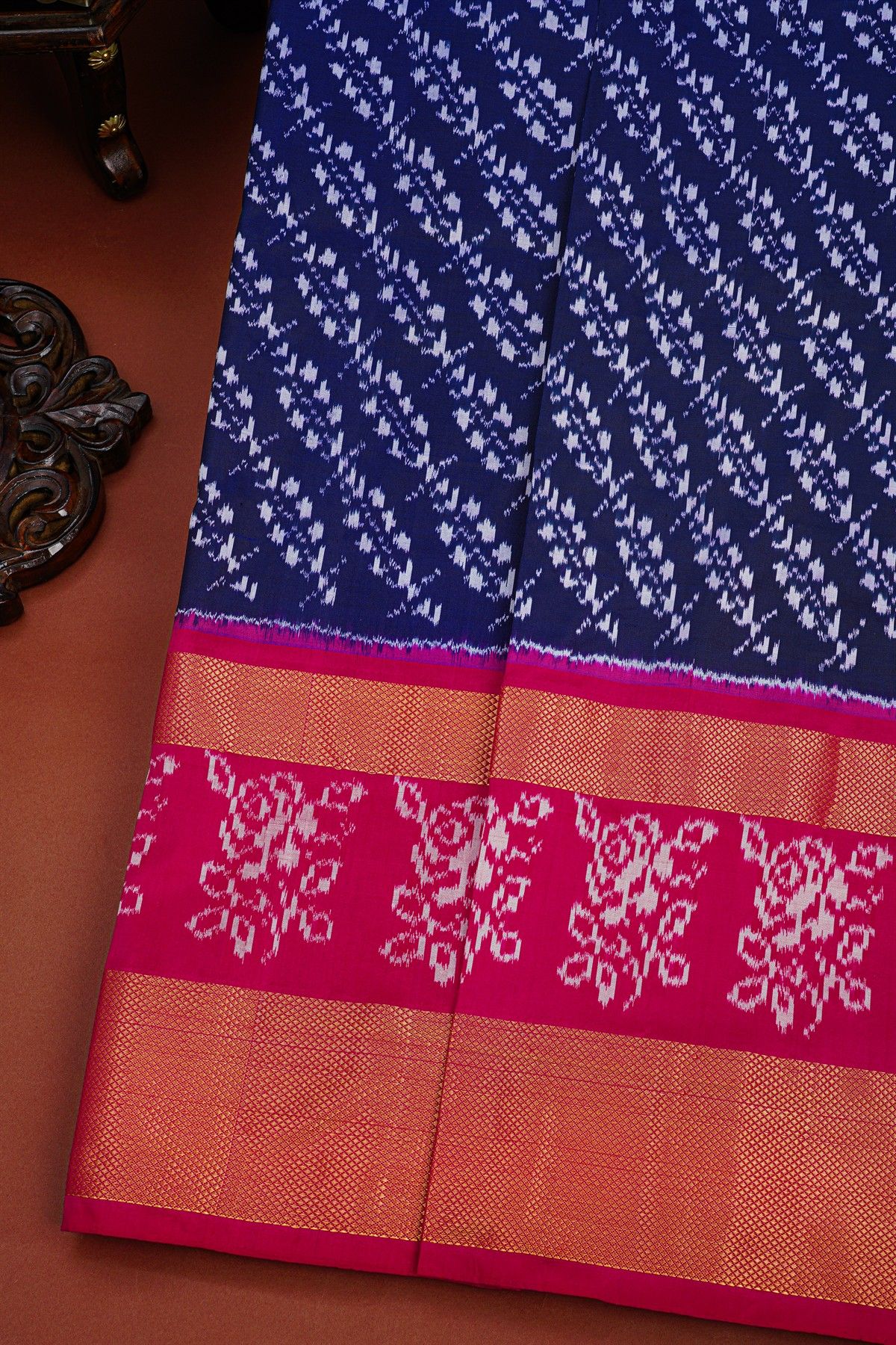 Ikat Silk Navy Blue Saree