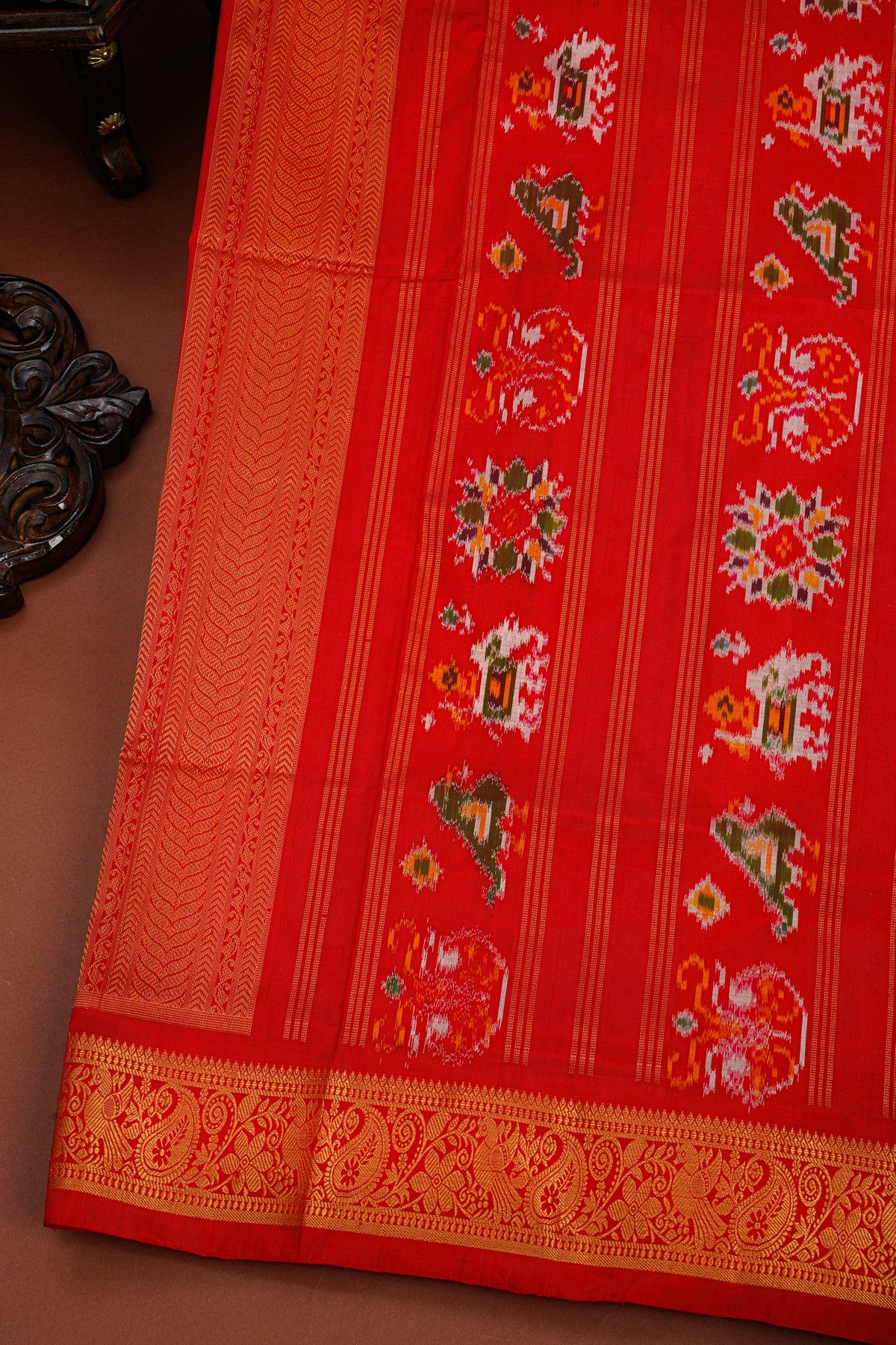 Ikat Silk Off White Saree