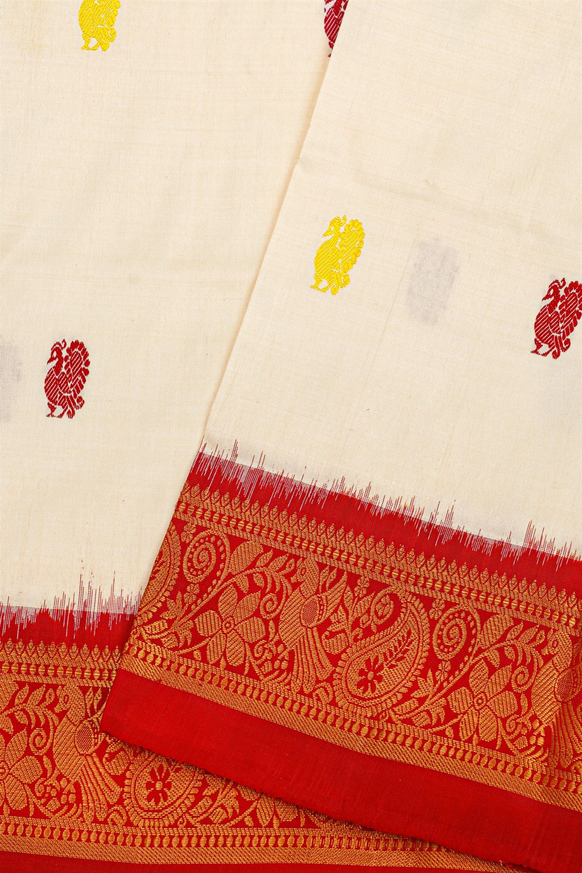 Ikat Silk Off White Saree