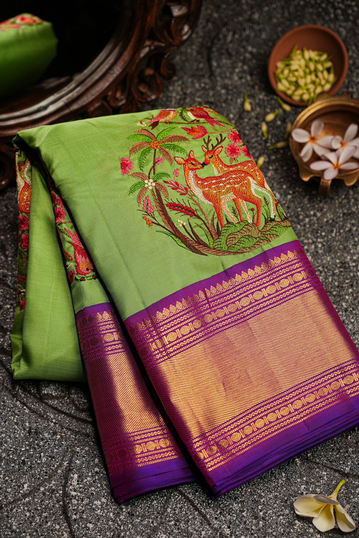 Kancheepuram Silk Parrot Green Saree