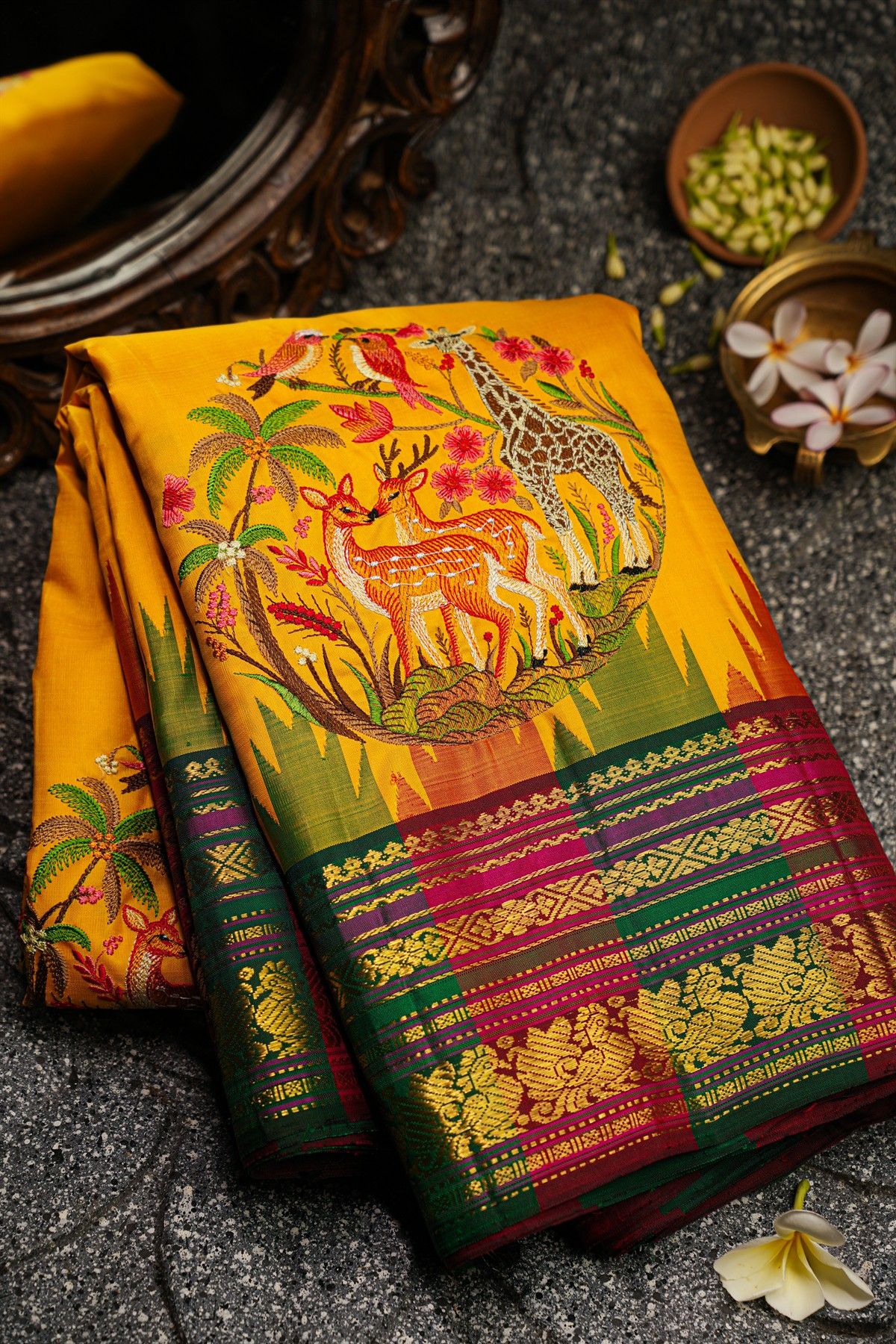 Kancheepuram Silk Mustard Saree