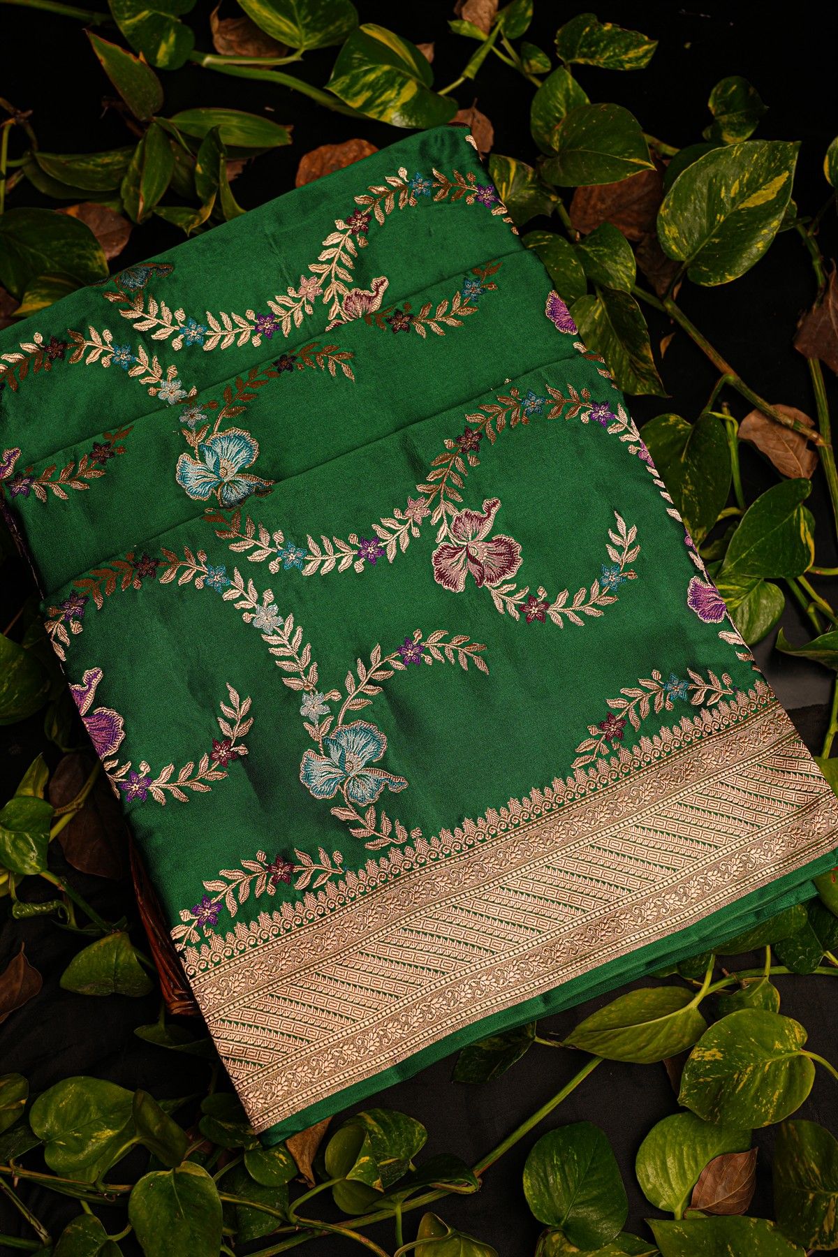 Banarasi Silk Bottle Green Saree