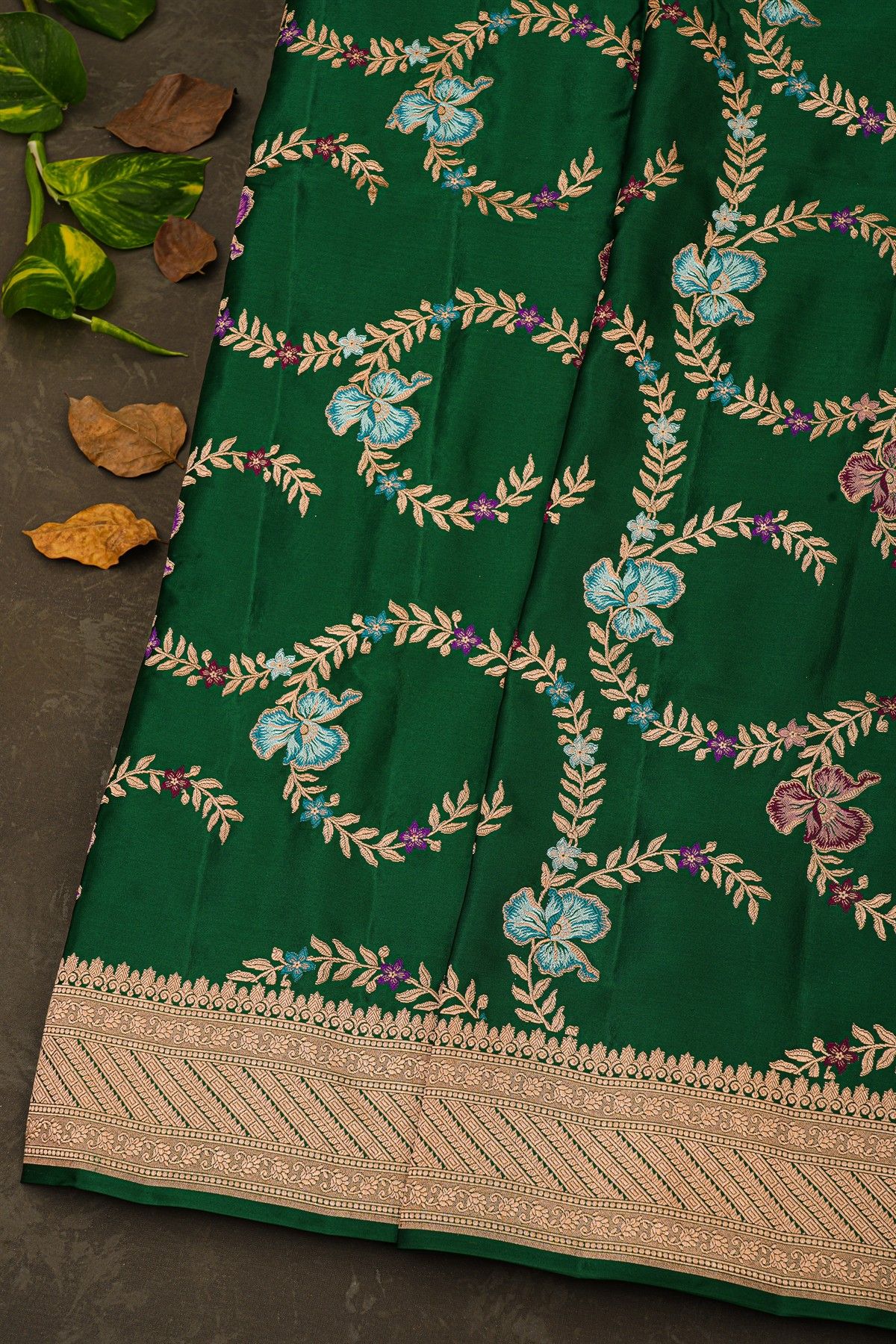 Banarasi Silk Bottle Green Saree