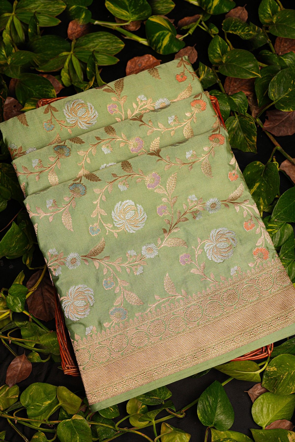 Banarasi Silk Pista Green Saree