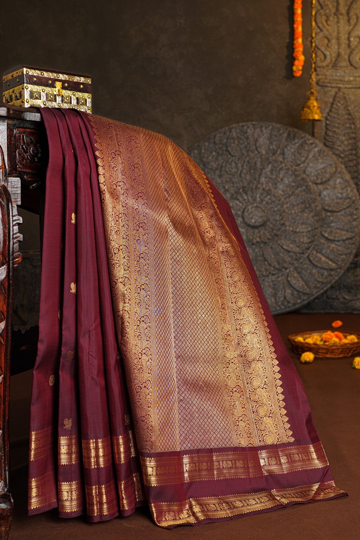 Kancheepuram Silk Wine Saree