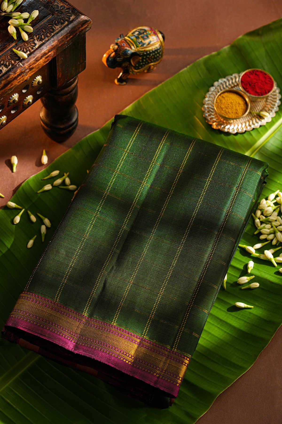 Kancheepuram Silk Bottle Green Saree