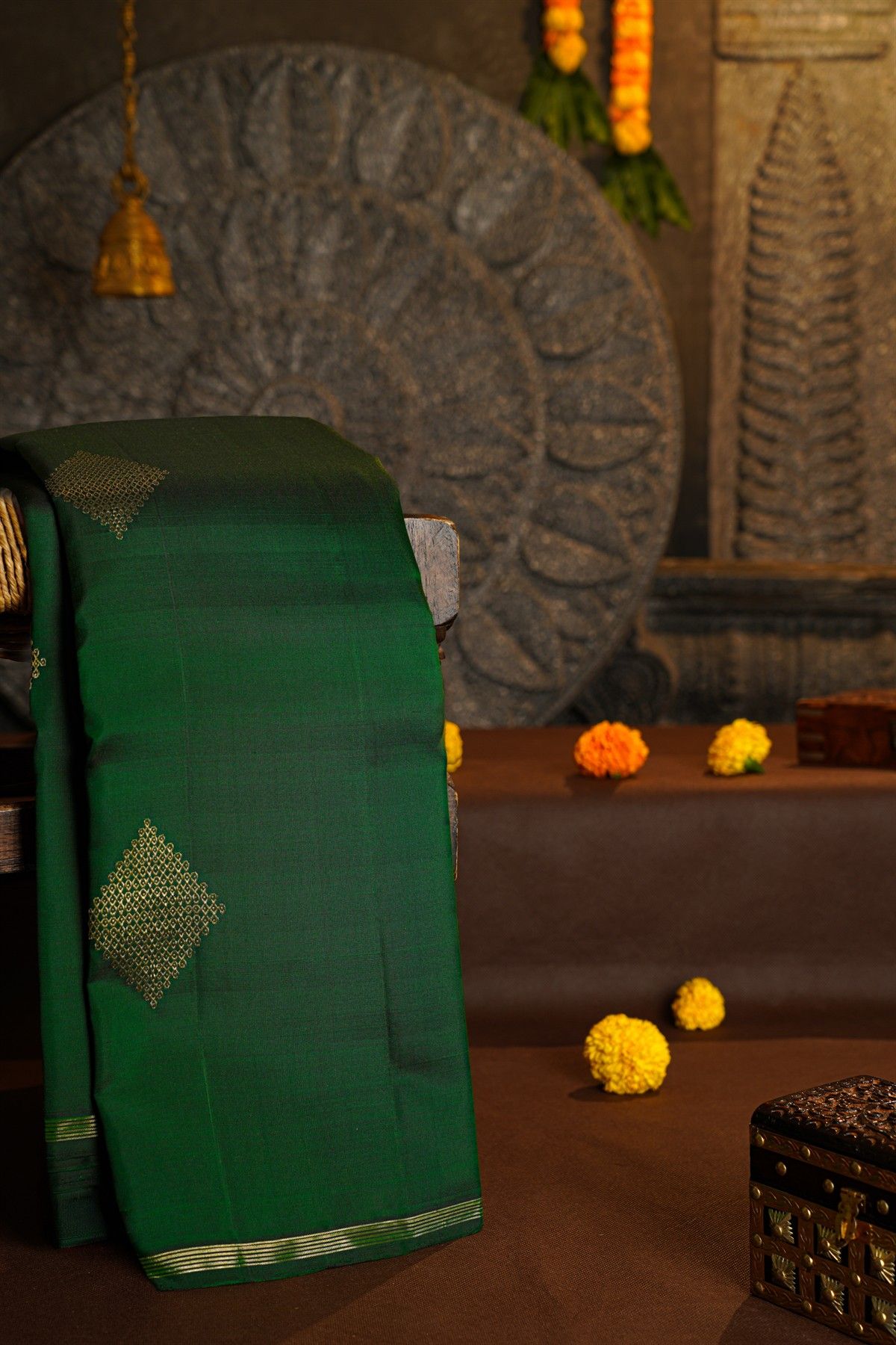 Kancheepuram Silk Bottle Green Saree