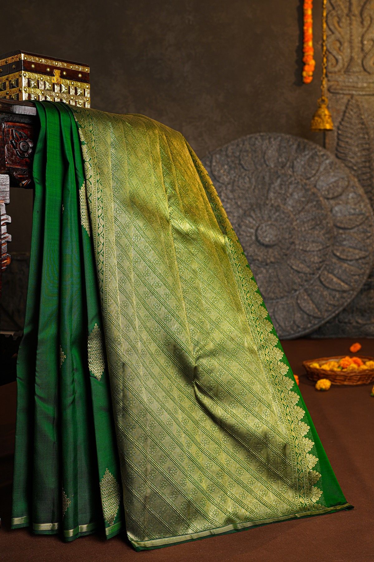 Kancheepuram Silk Bottle Green Saree