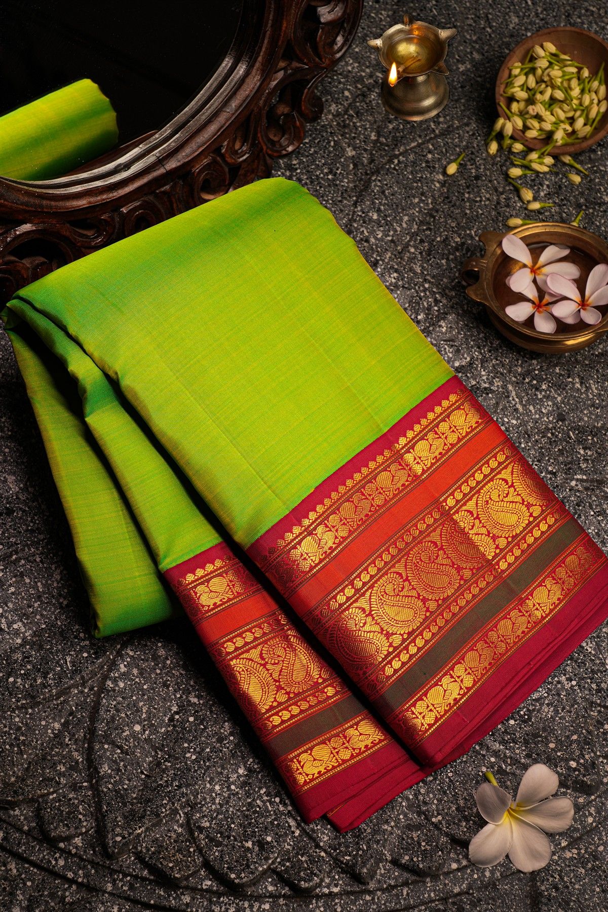 Kancheepuram Silk Parrot Green Saree