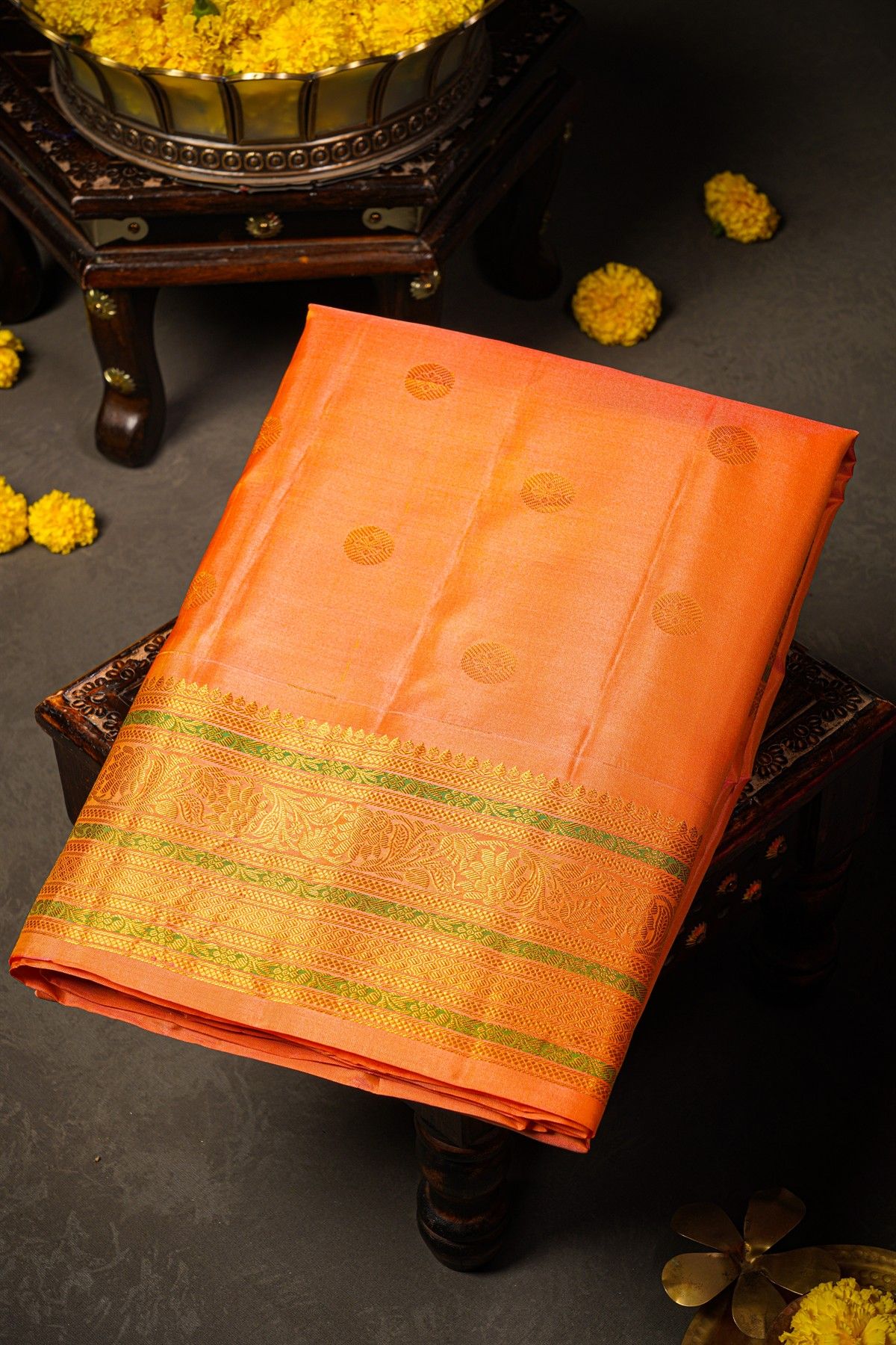 Gadwal Silk Peach Saree
