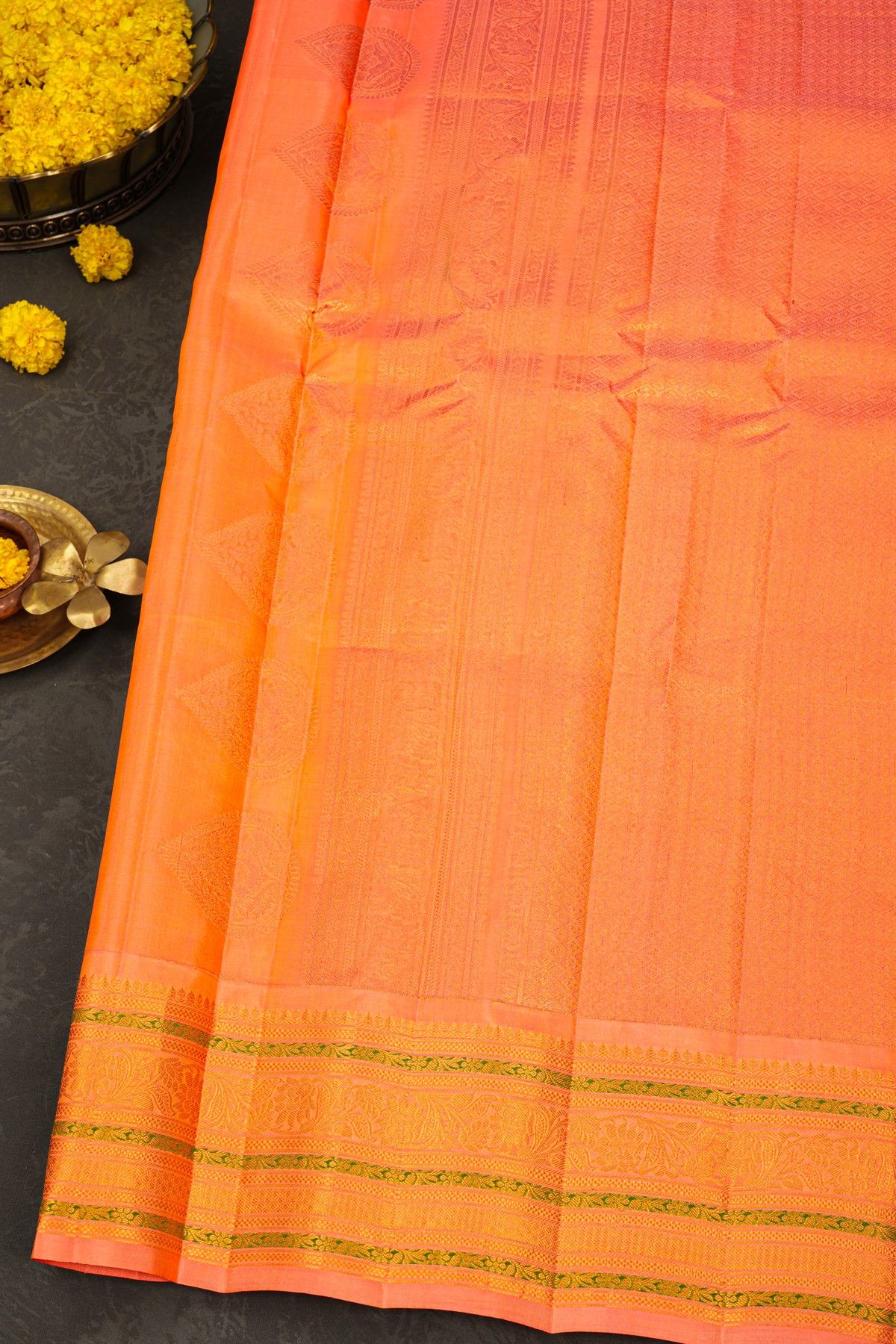 Gadwal Silk Peach Saree