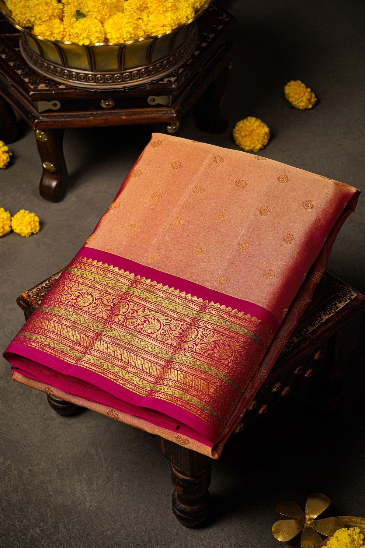 Gadwal Silk Peach Saree