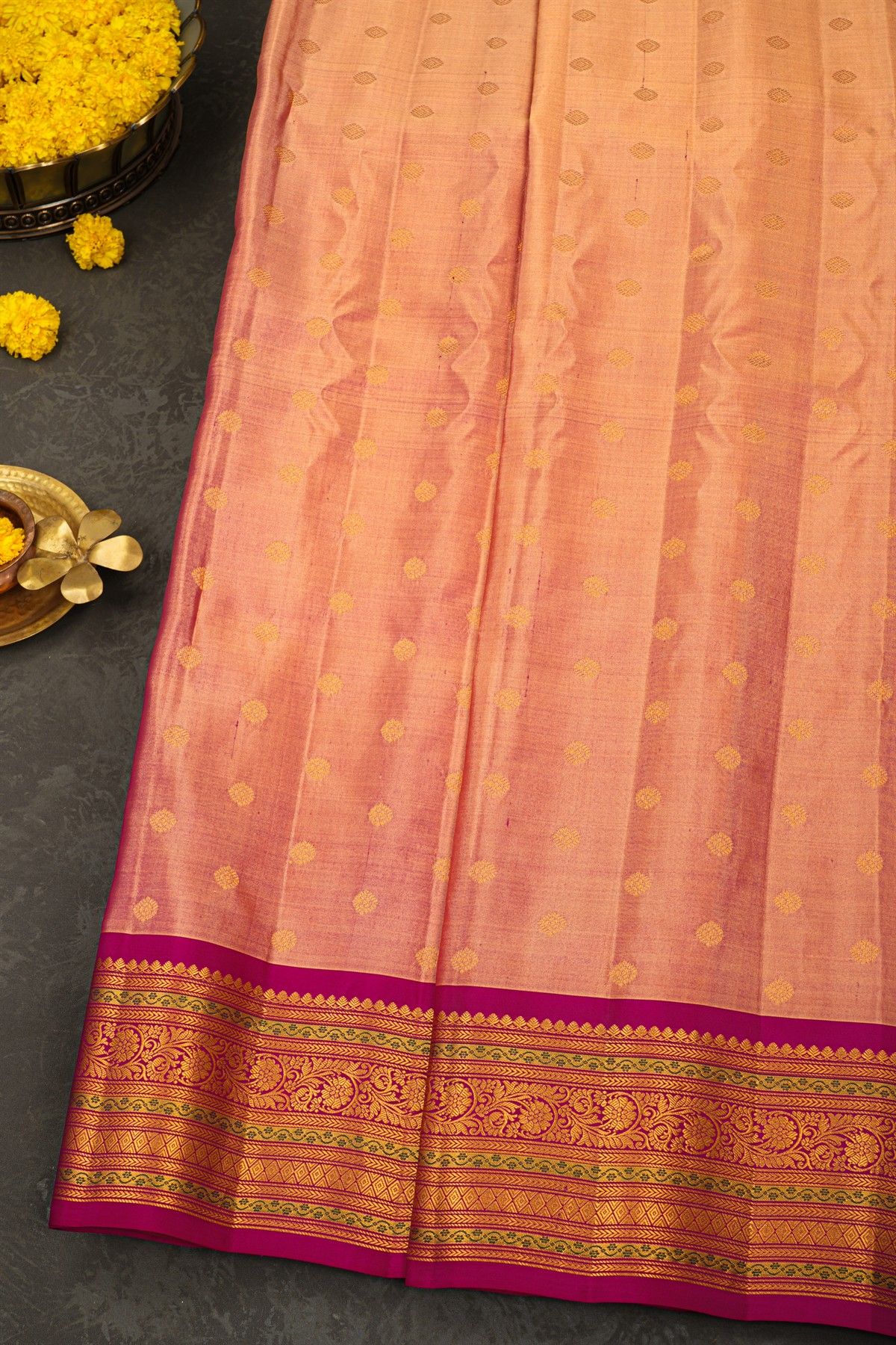 Gadwal Silk Peach Saree