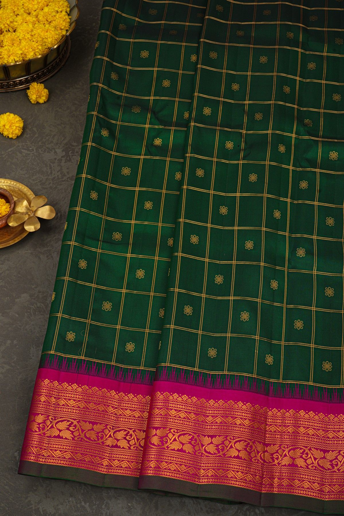 Gadwal Silk Bottle Green Saree