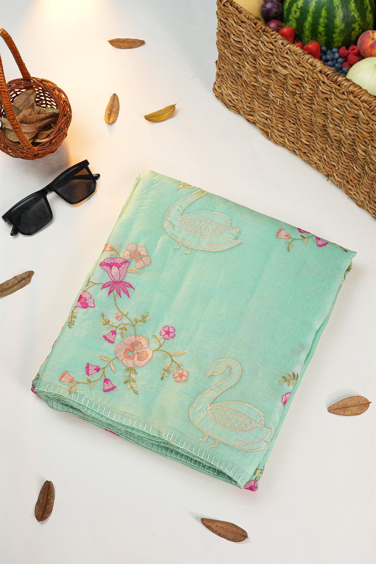 Designer Kora Sea Green Saree