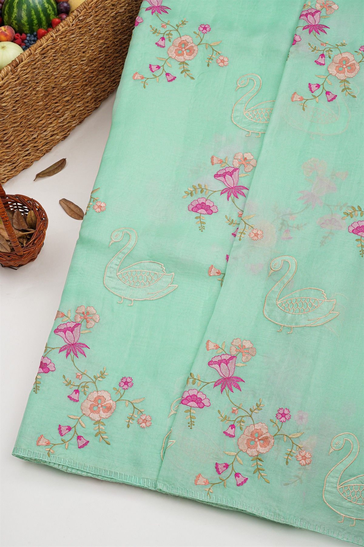 Designer Kora Sea Green Saree