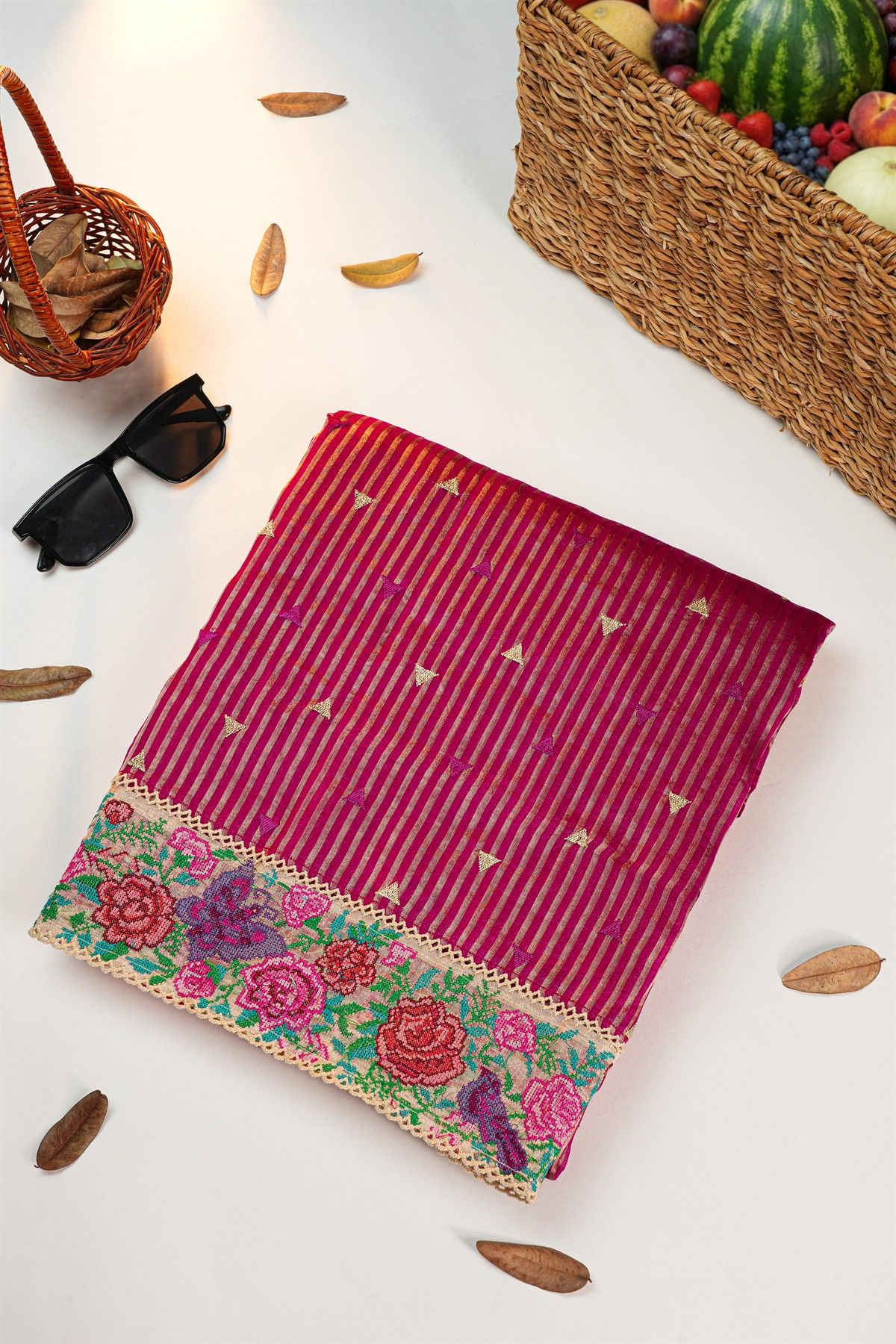 Designer Kora Magenta Saree