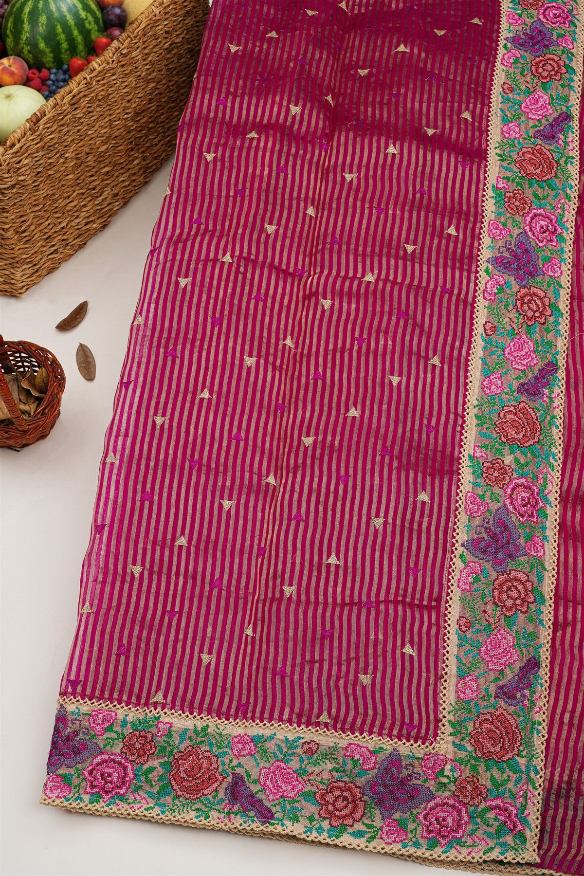 Designer Kora Magenta Saree