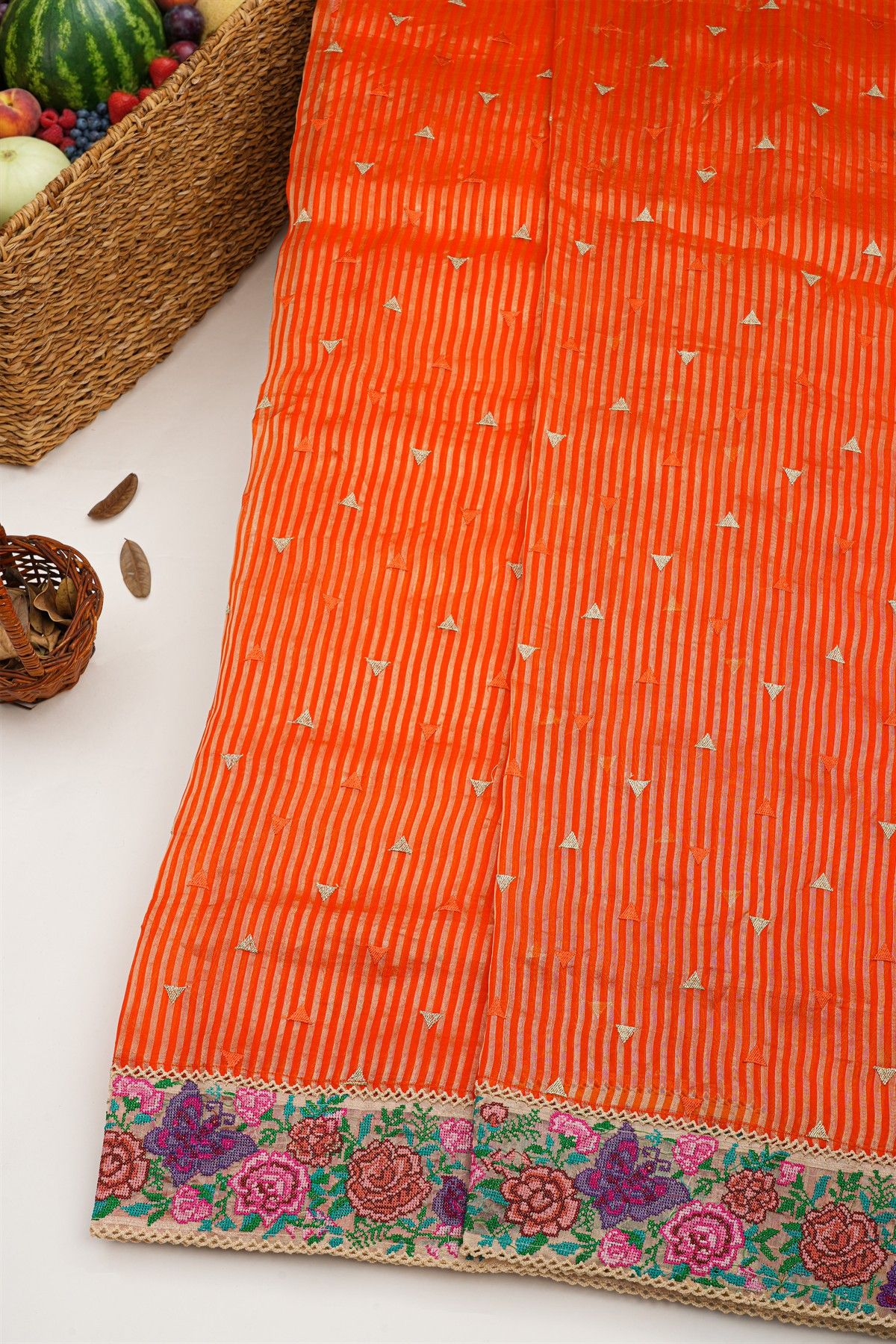 Designer Kora Orange Saree