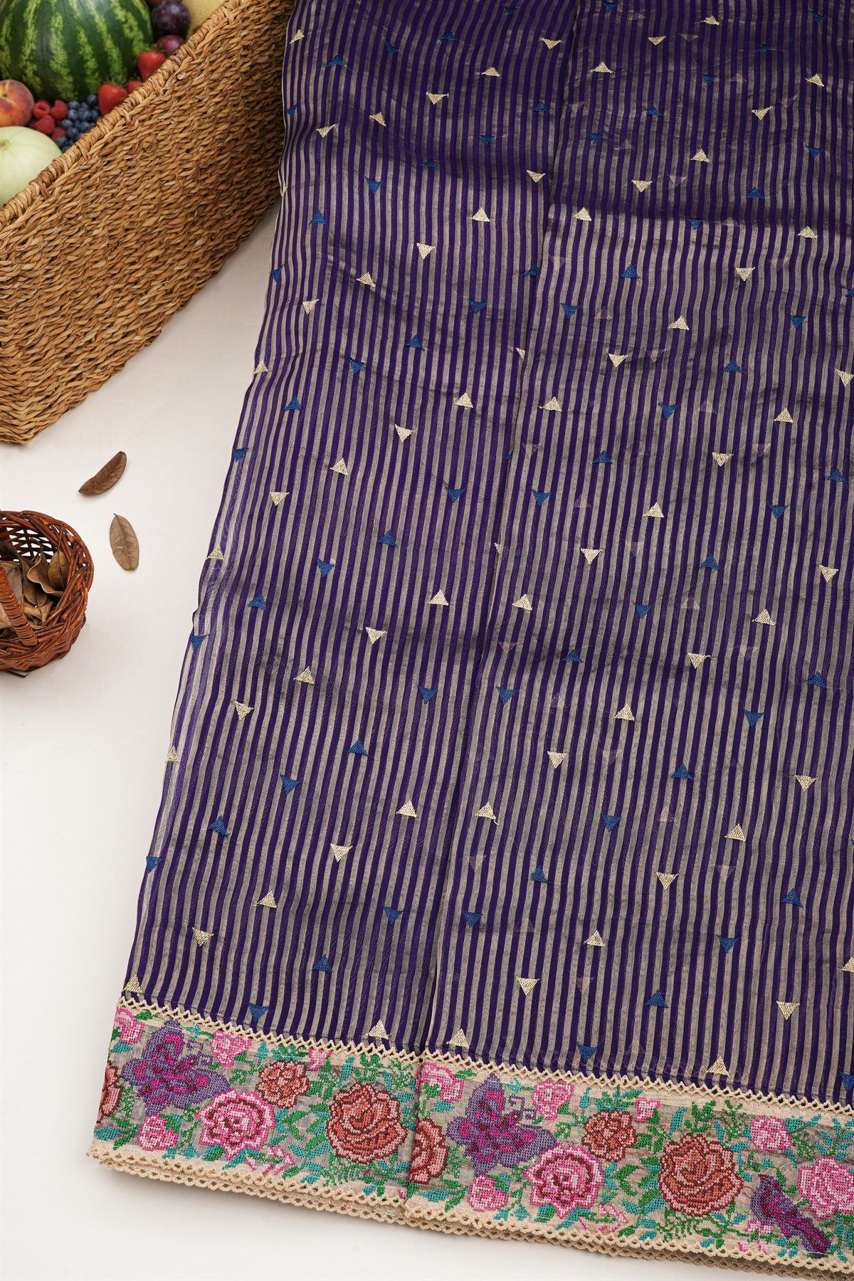 Designer Kora Navy Blue Saree