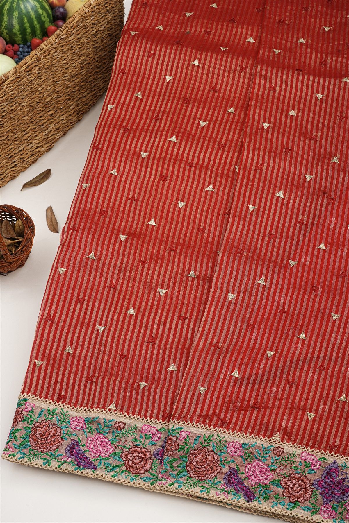 Designer Kora Red Saree