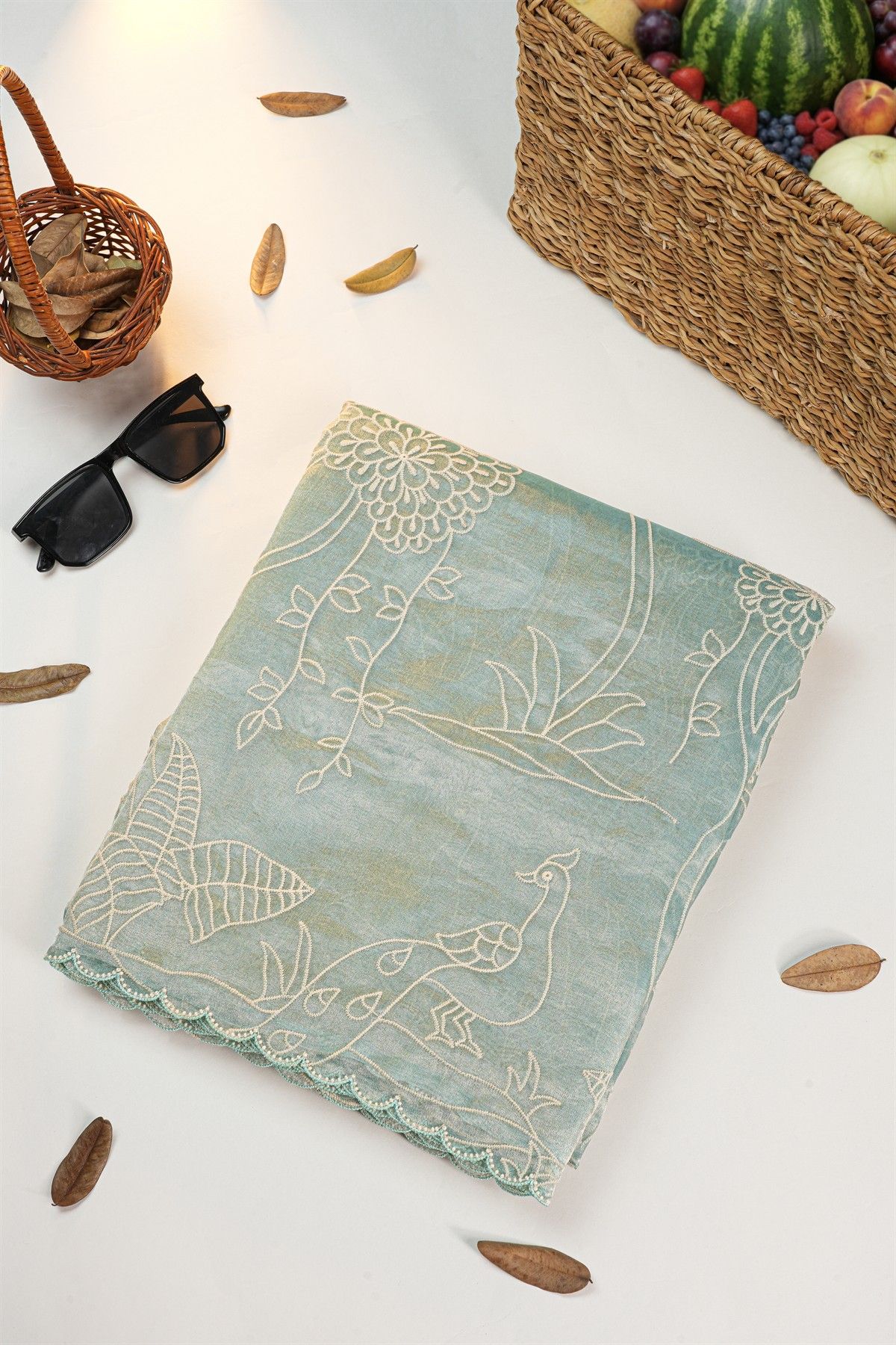 Designer Kora Sky Blue Saree