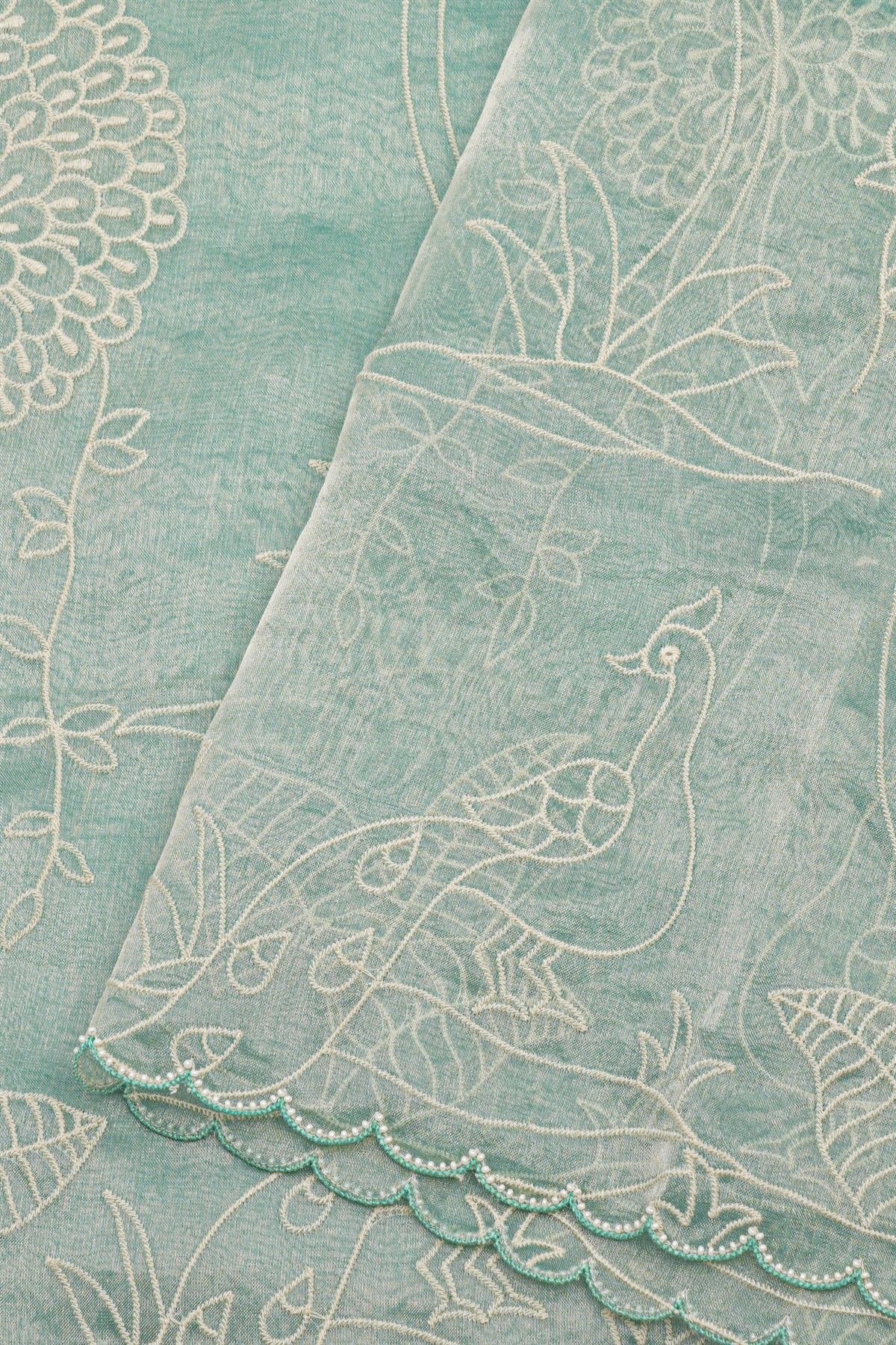 Designer Kora Sky Blue Saree