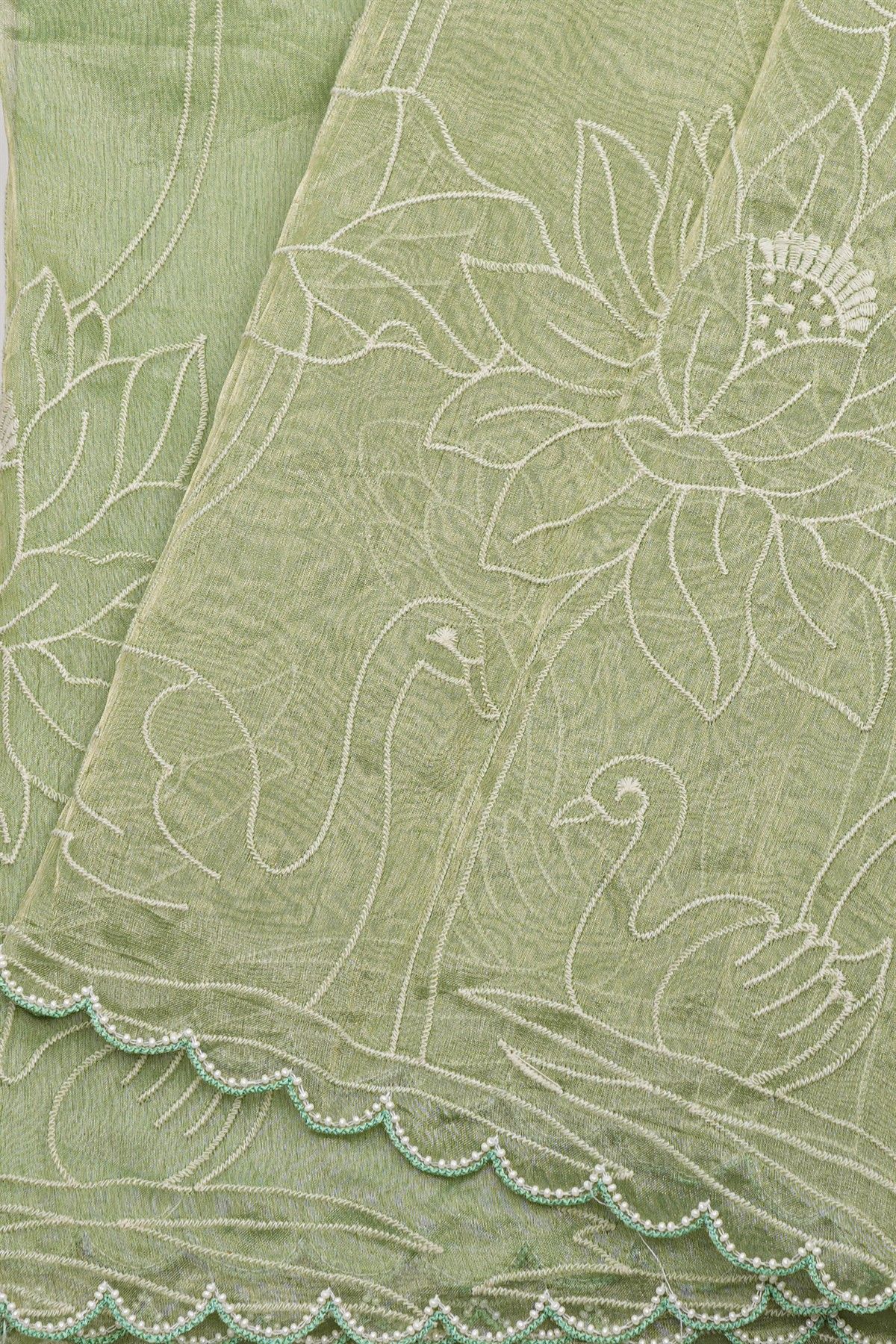 Designer Kora Pista Green Saree