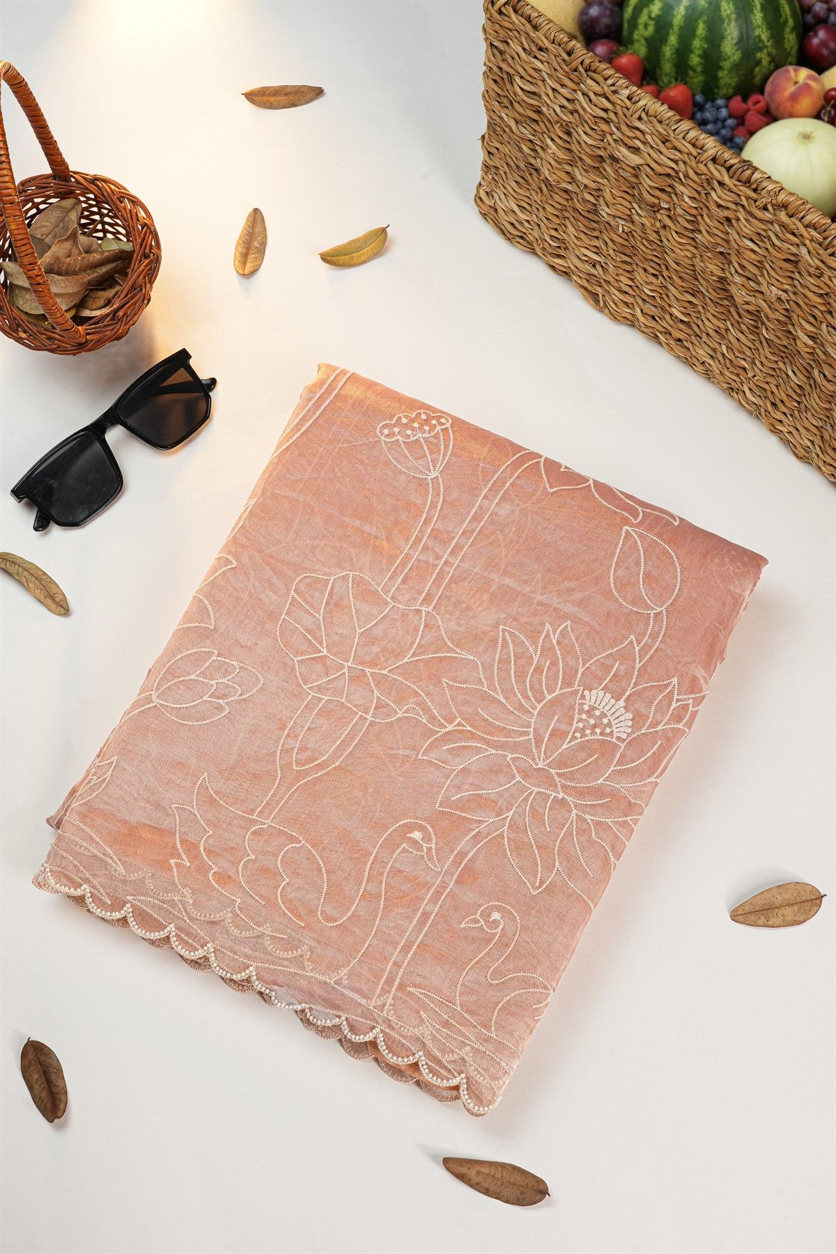 Designer Kora Peach Saree
