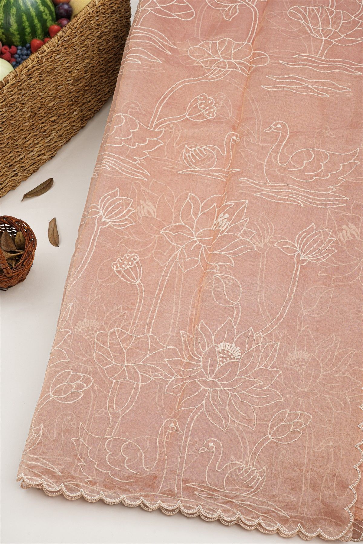 Designer Kora Peach Saree
