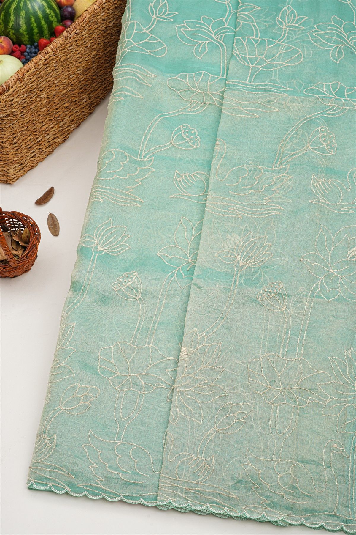 Designer Kora Sky Blue Saree