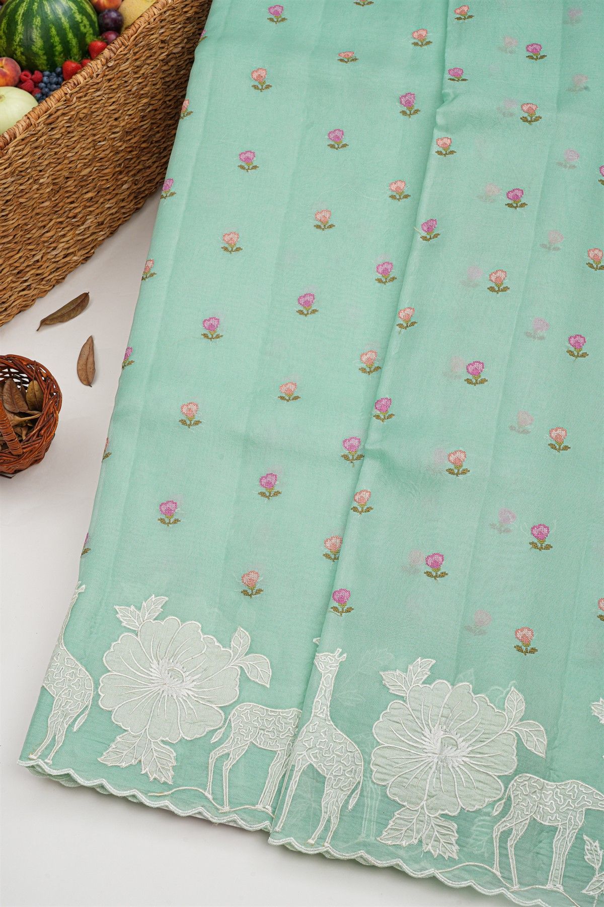 Designer Kora Sky Blue Saree