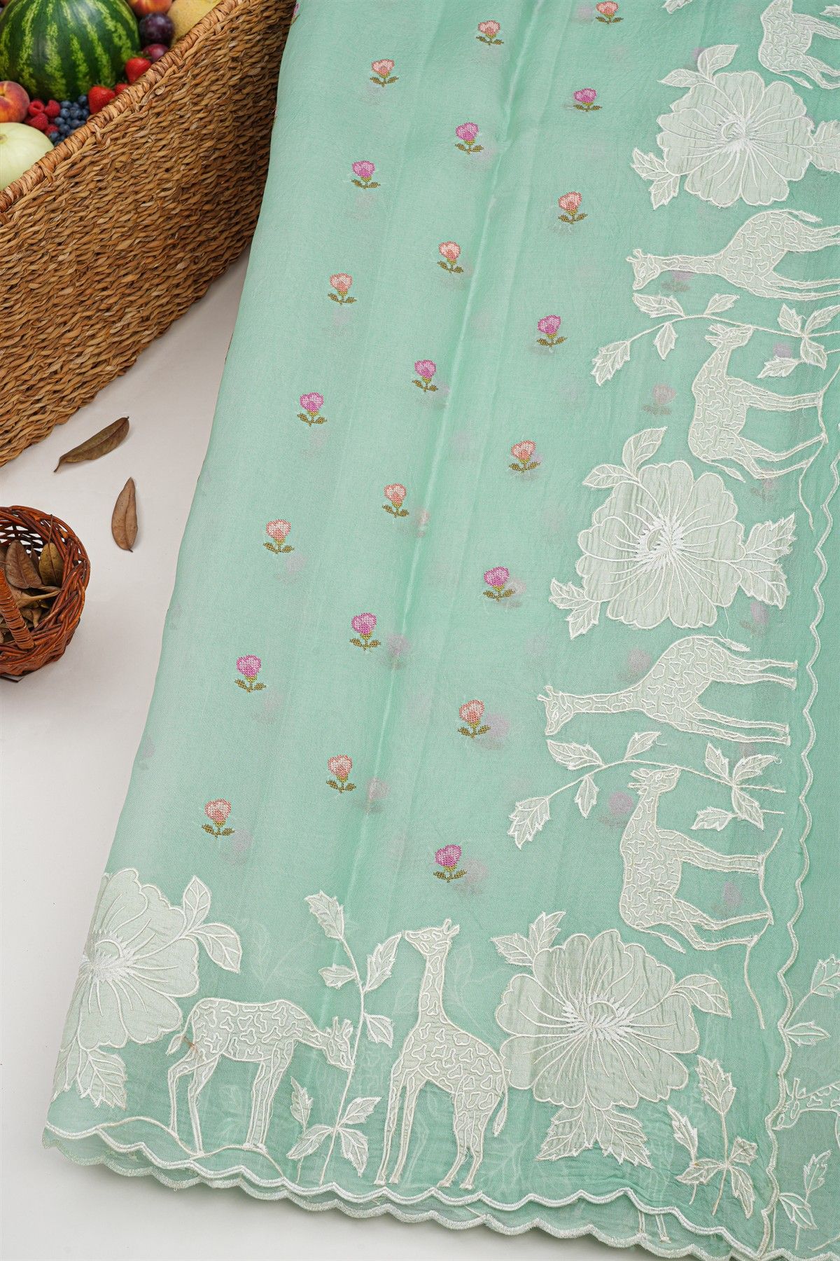 Designer Kora Sky Blue Saree